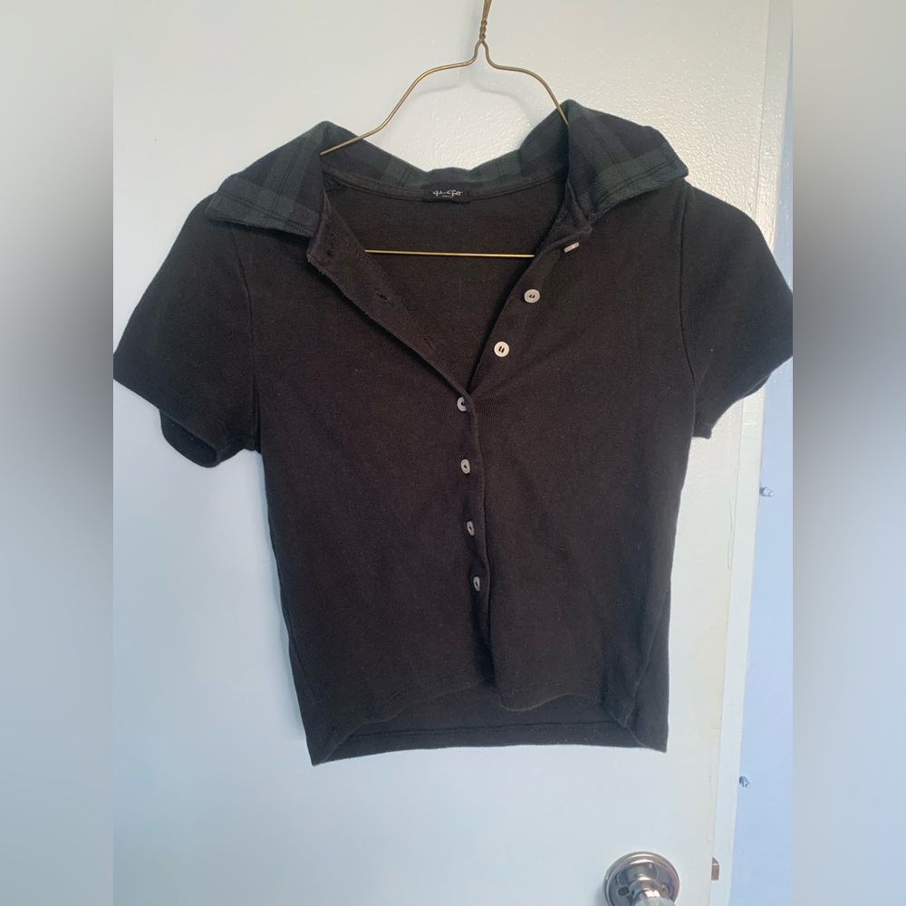 John Galt Button up crop shirt plaid collar